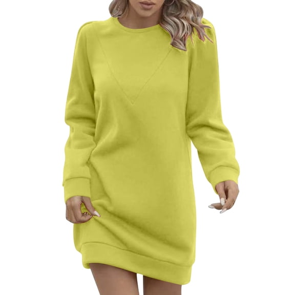 Party Dresses For Women Sevevn Women's Fall And Winter Solid Color Long Sleeved Round Neck Velvet Casual Dress