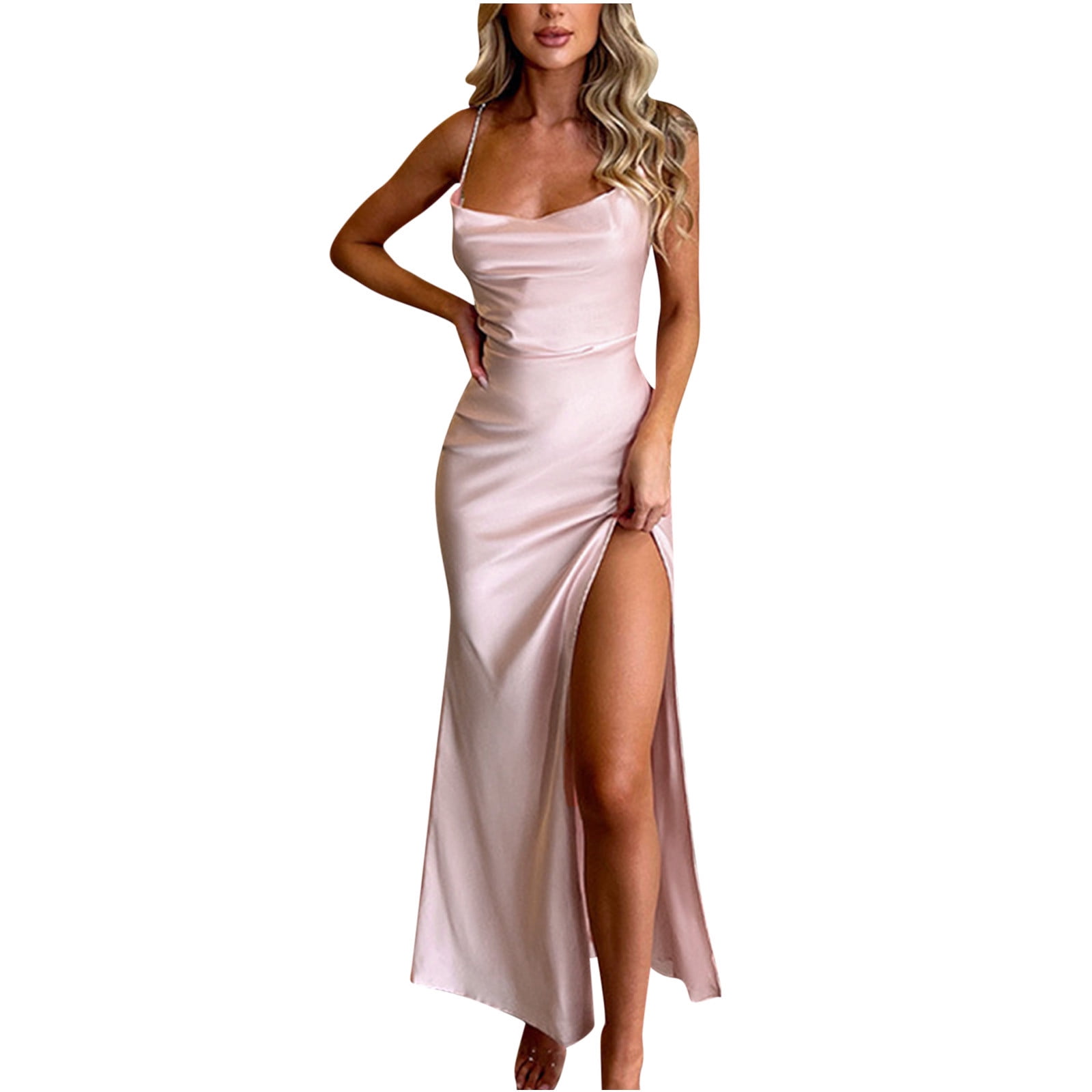 Party Dresses for Women Elegant Classy Sexy Spaghetti Strap Night Club Dress  Solid Square Neck Dresses High Slit Dress 