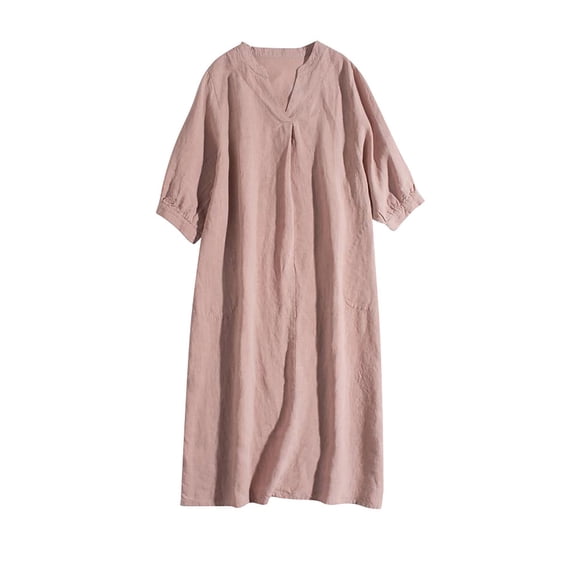 Party Dresses for Women Oversized Solid Color V-Neck Mid-Length Dress Leisure Slim Fit Short Sleeve Sundress