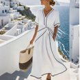 thumbnail image 1 of Party Dresses for Women SawvnmFashion Women Summer Casual V-Neck Short Sleeve Solid Long Dress Gift for Women, 1 of 6