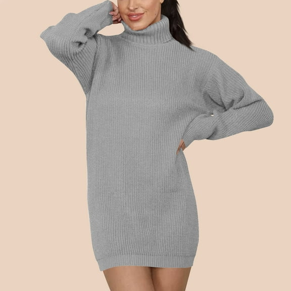Party Dresses for Women,Women Solid Color Lapel Loose Knit Long Sleeved Plus Size Senior Woolen Dress Gray Xxl