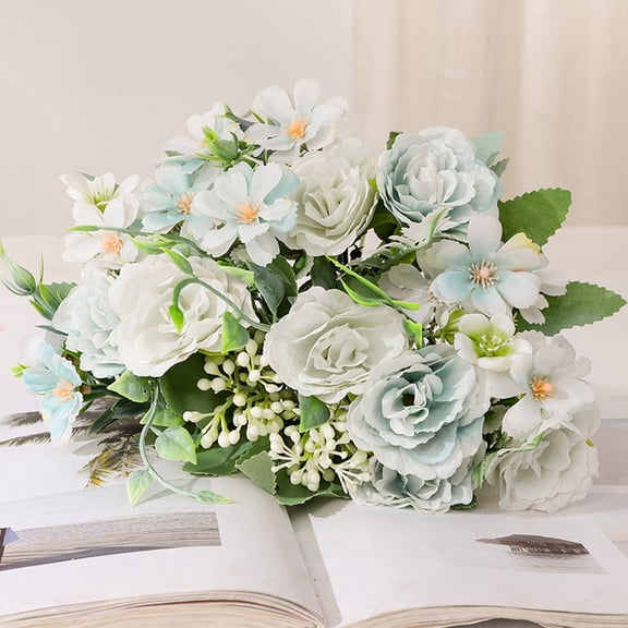 Party Dressing Home Display Photography Props DIY Bouquet Wedding Decoration Artificial Flower Rose Combination Blue 30CM 2PCS