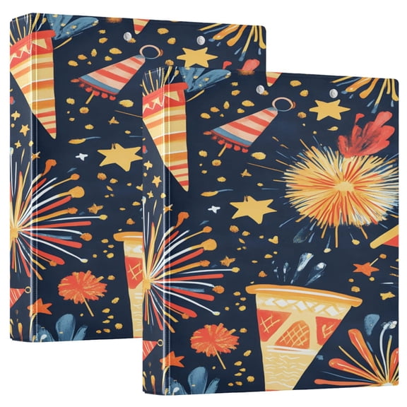 Party Elements Theme 12.4x10.6in PVC Round Ring Binder, D-Ring 3-Hole, Metal Clip, 200 Sheets