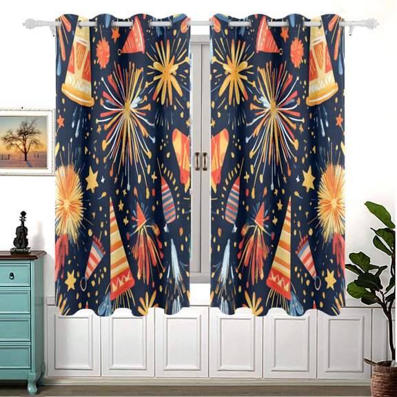 Party Elements Theme 63x55in Window Curtain Panels 63x55in 2-Piece Heavy Duty 80% Light Blocking