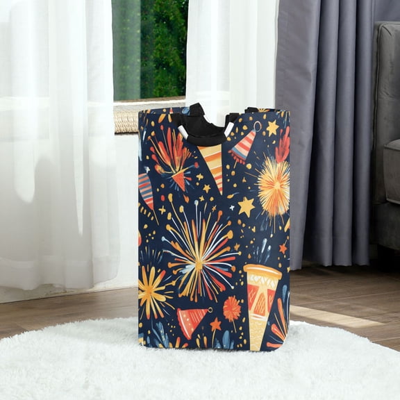 Party Elements Theme Foldable Laundry Hamper 12.6x11x22.7in with Handles for Bathroom Bedroom Storage