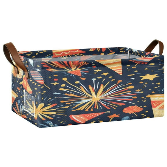 Party Elements Theme Open Home Storage Bins Foldable Metal Frame Shelf Baskets 16.9x11.4x7.7in Water-Resistant