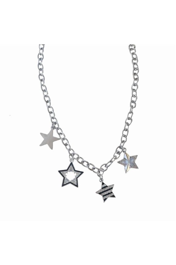 Party Essential Black White Star Necklace In Adjustable Chain For Retro Feel