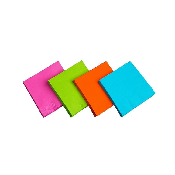 Party Essentials 2-Ply Paper Luncheon Napkins, Assorted Neon Brights, 48-Count