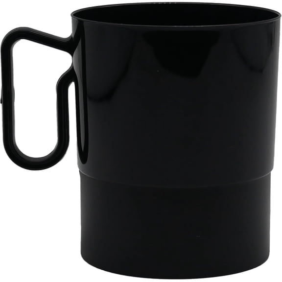 Party Essentials 8-Ounce Hard Plastic Coffee Cup/Tea Mug with Handle, 20-Count, Bistro Black