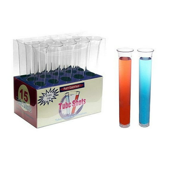 Party Essentials Hard Plastic 1.5 Ounce Tube Shots, 15-Count, Clear