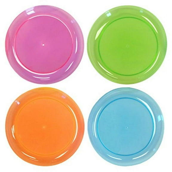 Party Essentials Hard Plastic 9-Inch Round Party/Luncheon Plates, Assorted Neon, 40-Count