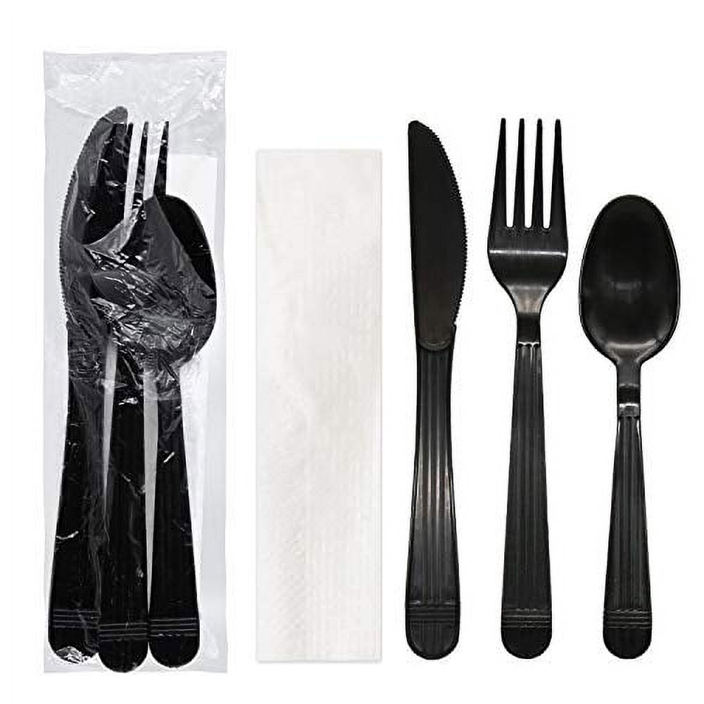 Party Essentials Individually Wrapped Black Plastic Cutlery Packets