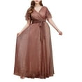thumbnail image 1 of Party Evening Dresses for Women Plus Size Chiffon Ruffle Long Maxi Formal Gowns Glittery Mother of Bride Dress Coffee, 4XL, 1 of 7