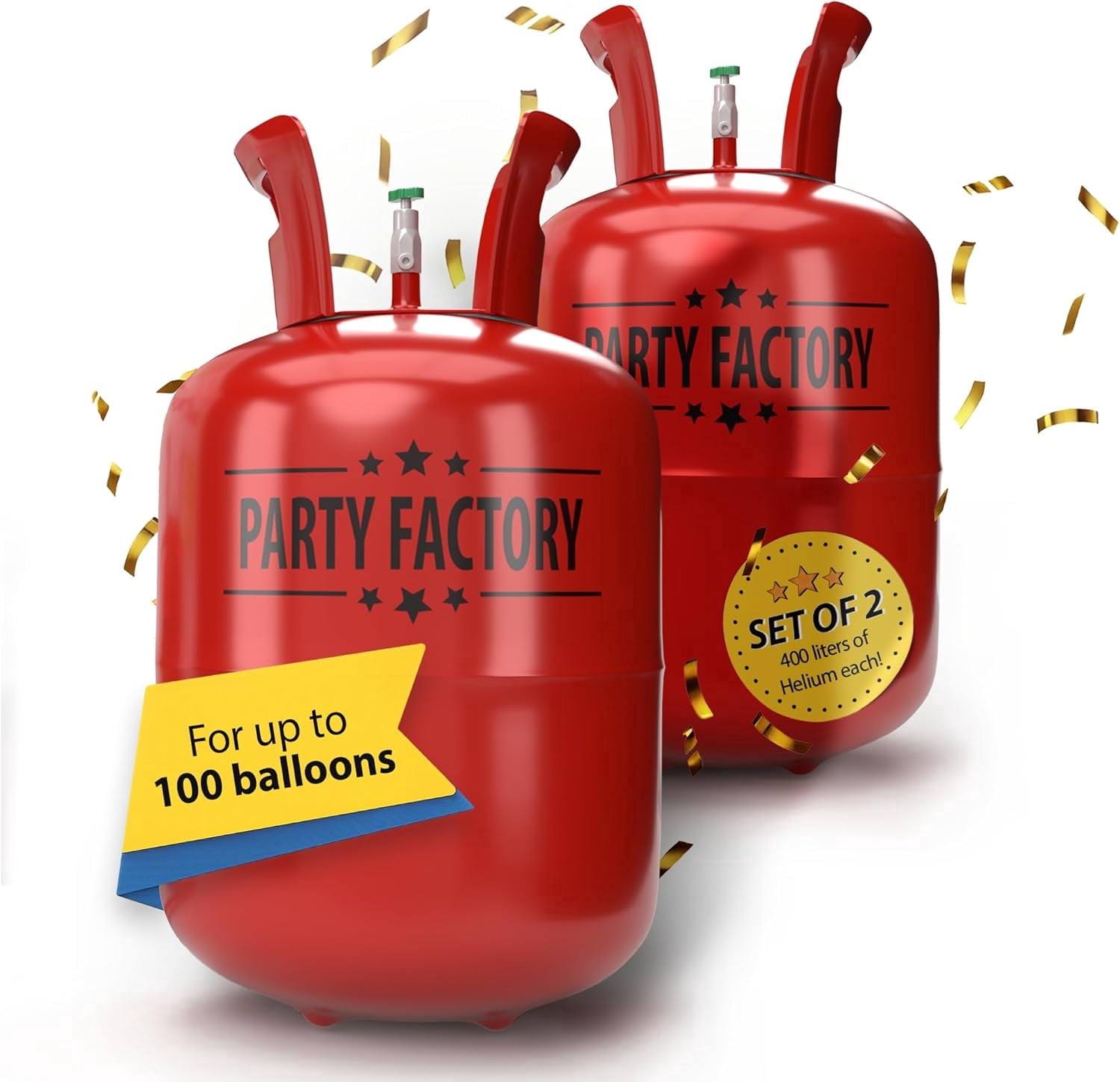 Party Factory Helium Tank – 2 x 400 Liters Disposable Helium Cylinder ...