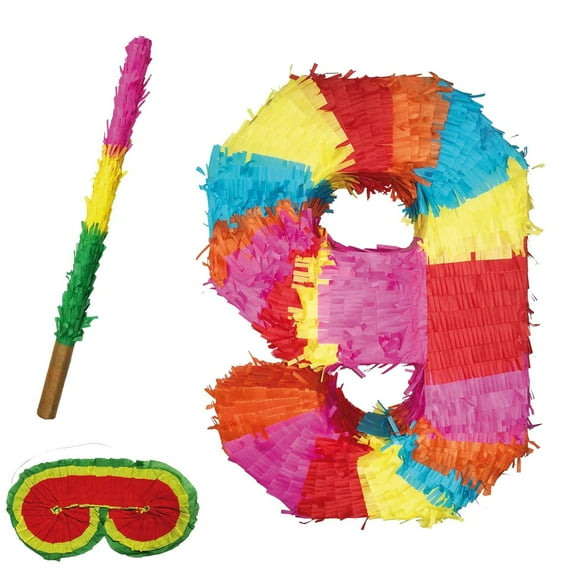 Party Factory Pinata with Numbers, Stick, and Eye Mask, Multicolor, 1 Count