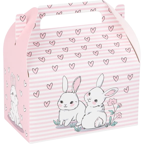 Party Favor Treat Boxes  10 Pack - Easy Assemble Easter Bunny Themed Gable Boxes, Cookie Box for Gift Giving, Baby Shower Party Favors, Birthday and Holiday Party Dcor - 6.25x3.75x3.5 Inches