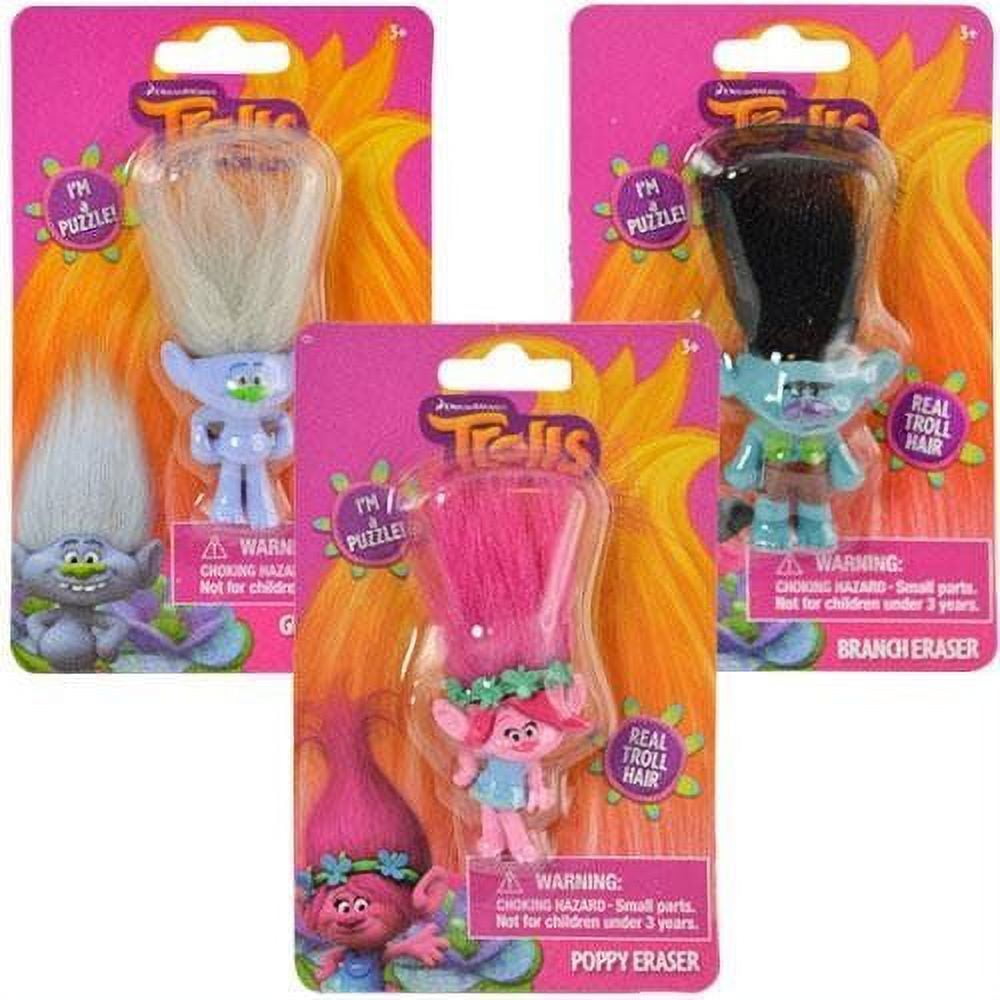 Party Favors Dreamworks Trolls Molded Erasers Assorted Designs 3 Pcs