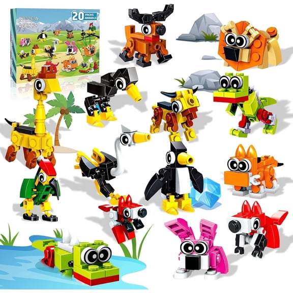 OKKIDY 20 Pack Animal Building Blocks Toys for Kids, Party Favors, Easter Basket Stuffers, Christmas Gifts, Goodie Bag Fillers & Classroom Prizes for Boys Girls Age 6+