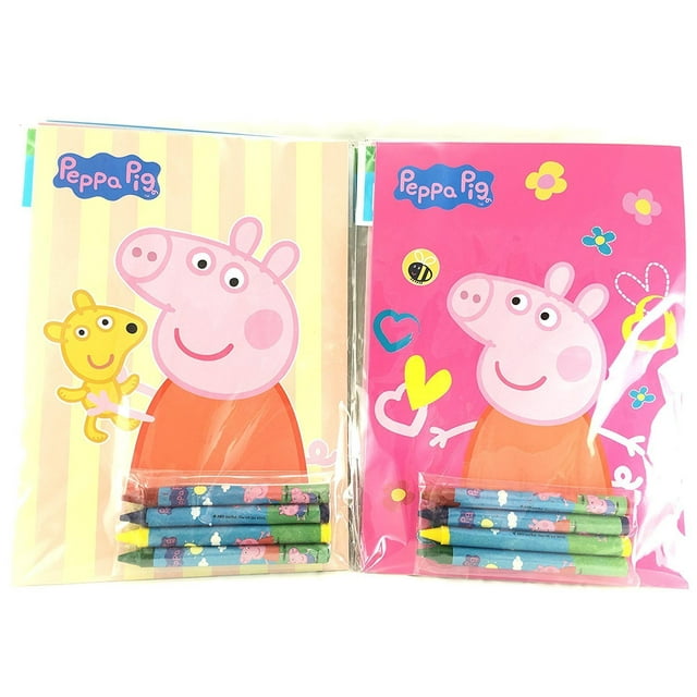 Party Favors Peppa Pig Coloring Book & Crayon Set 12 Pack ( Assorted Style)