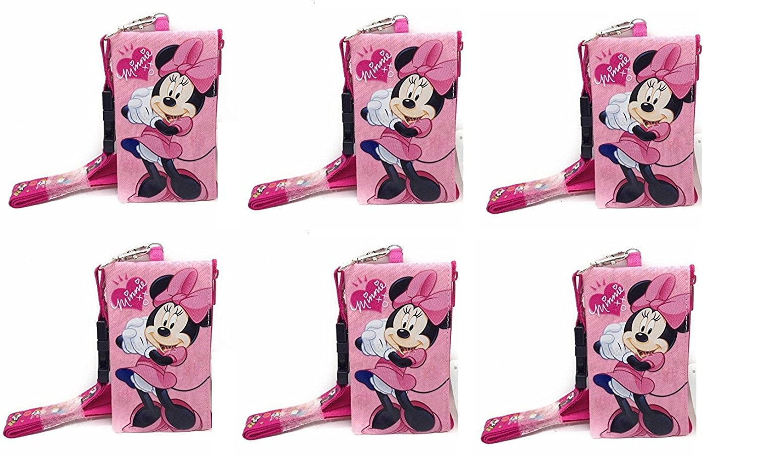 Party Favors Pink Minnie Mouse Lanyard & ID Holders with Coin Purse- 6 Packs