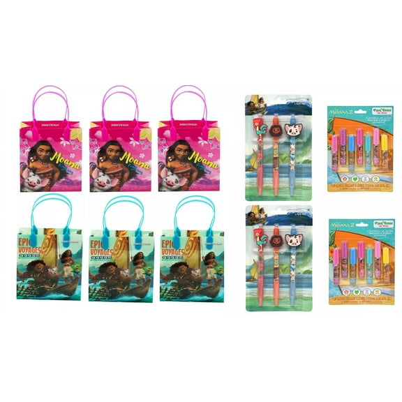 Party Favors Set Moana Gift Bag With Pen & Lip Gross For Kids, good for 6 kids