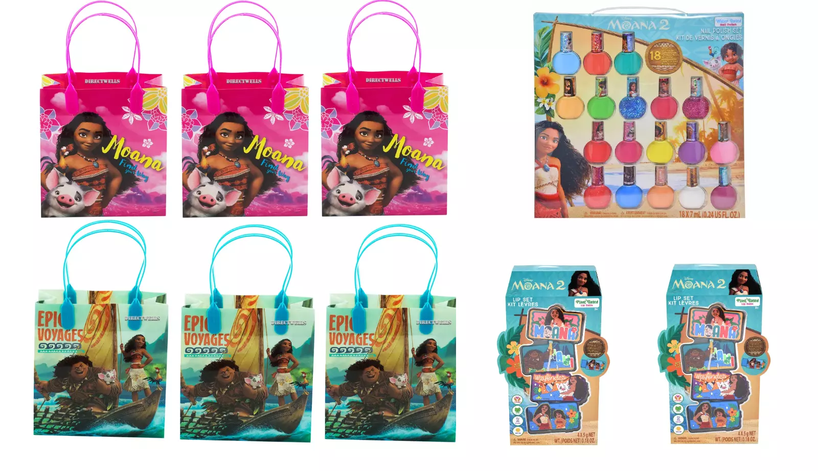 Party Favors Set Moana Gift Bag with 18pk Nail Polish & 4pk Sliding Lip Gloss