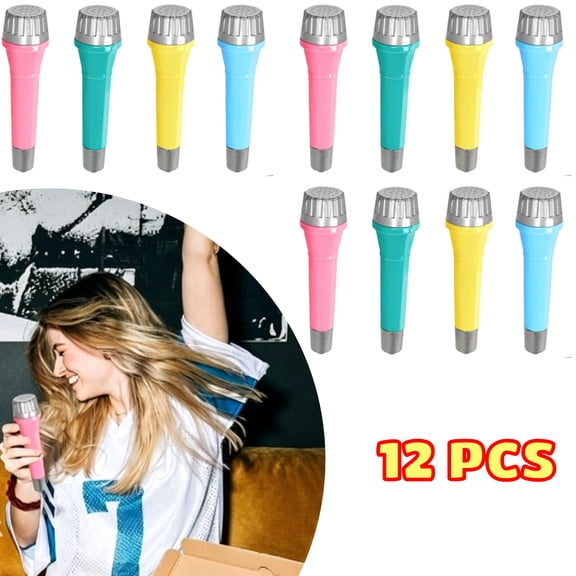 Party Favors Toy Microphone Set - 12 Count - Pretend Play Plastic Mics for Karaoke Fun - Stage or Costume Prop - Birthday Party Favors, Goody Bag Fillers