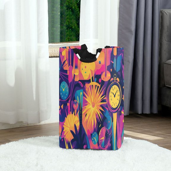 Party Festive Pattern Foldable Laundry Hamper 12.6x11x22.7in with Handles for Bathroom Bedroom Storage