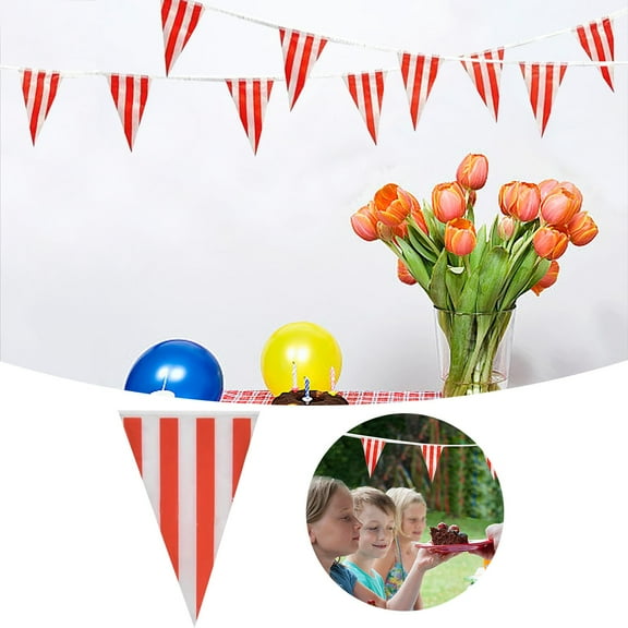 Party Flag Banner Set for Festive Carnival Decorations Red and White Triangle Bunting Flags for Birthday Celebration and Event,10 m,Red