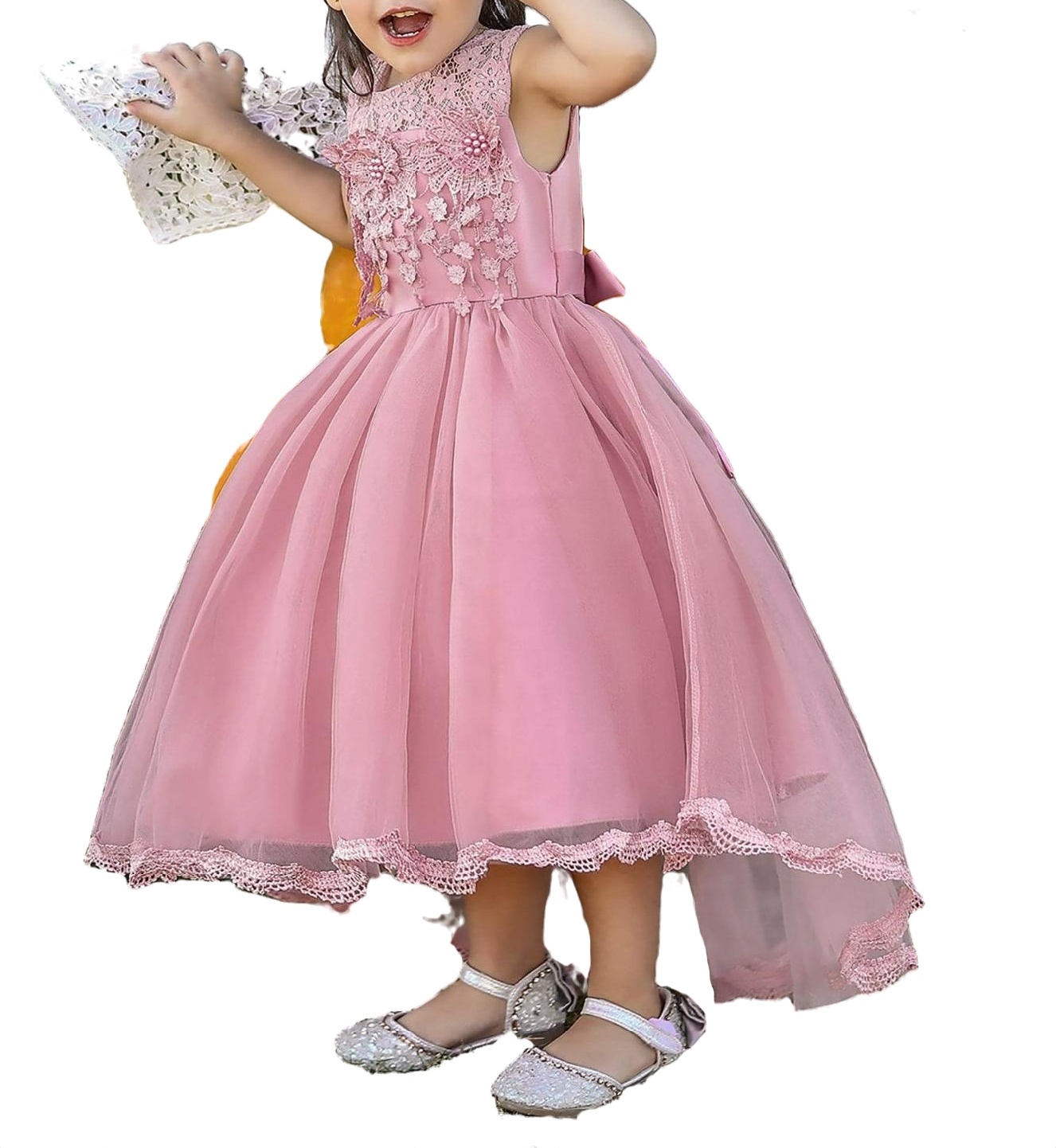 Party Floral Round Neck Fit and Flare Sleeveless Pink Toddler Girls