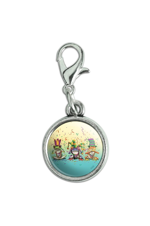 Party Frogs Mardi Gras See No Evil Hear Speak Antiqued Bracelet Pendant Zipper Pull Charm with Lobster Clasp