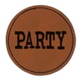 thumbnail image 1 of Party Fun Text 2.5" Faux Leather Round Engraved Iron-On Patch - Brown, 1 of 6