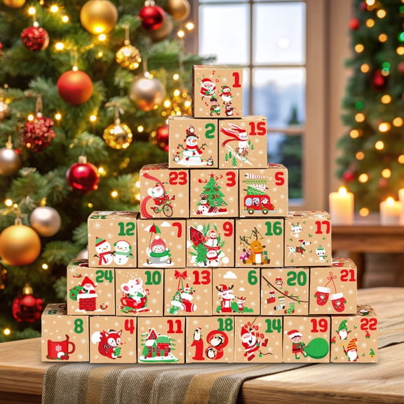 Party Games & Activities Candy Countdown Calendar, 24 Holiday-Themed Paper Boxes, Christmas Party Decorations and Gift Holders for Kids and Family