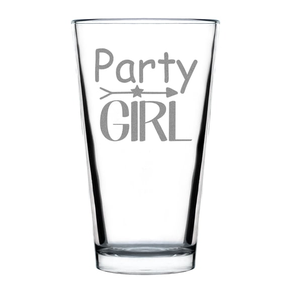 Party Girl Hand Engraved Pint Glass, 16oz Standard Etched Fun Custom Glassware, Unique for Her