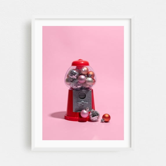 Party Gum Ball Machine - Photography Pop Art Retro Christmas Pastel Modern Art Whimsical Humor White Framed Wall Art Print 5 x 7 inches