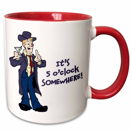 3dRose, Party guy with 5 O Clock Somewhere, 11oz Two-Tone Red Mug