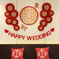 thumbnail image 1 of Party Hanging Paper Fans Set, Red Round Pattern Chinese Characters Paper Garlands Add Atmospheres Home Decoration for Wedding Birthday Events Accessories, Set of 6, 1 of 8