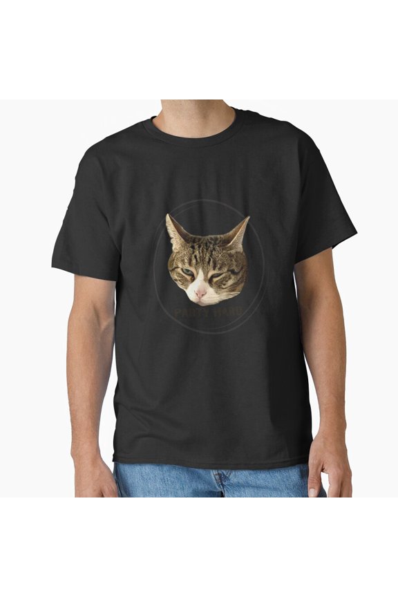 Party Hard Feline Celebration Fun Funny Trend Dude Design Unisex T-Shirt, up to Size 5XL
