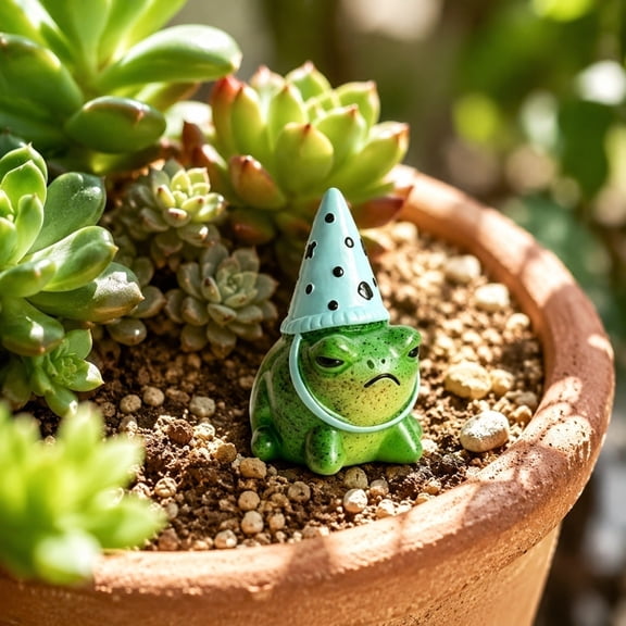 Party Hat Frog Figurine, Cute Plastic Desktop Ornament, Whimsical Garden Decor for Courtyard And Indoor Shelf