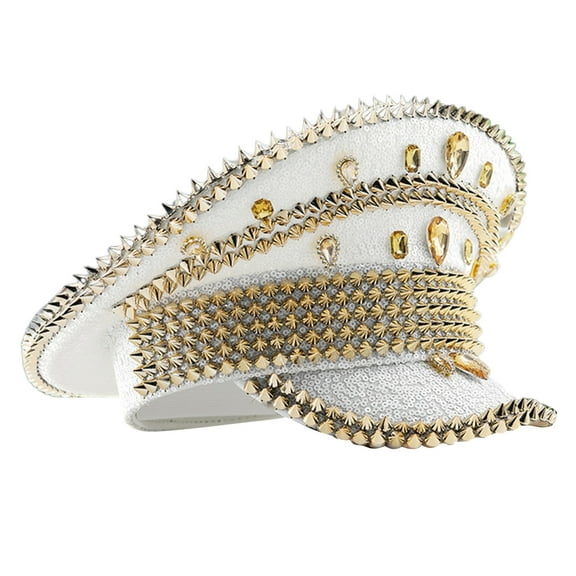Party Hat Shimmering Rhinestones Captain Hat Crystal Sailors Hat for Music Festivals Crystal Rivets Captain Hat