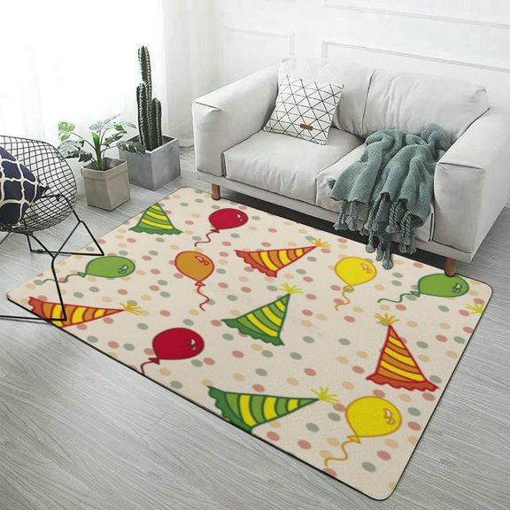 Party Hats Balloons Confetti Fun Soft Comfy Rug for Home Decor Living Room Bedroom Area Rug Non-slip Doormat