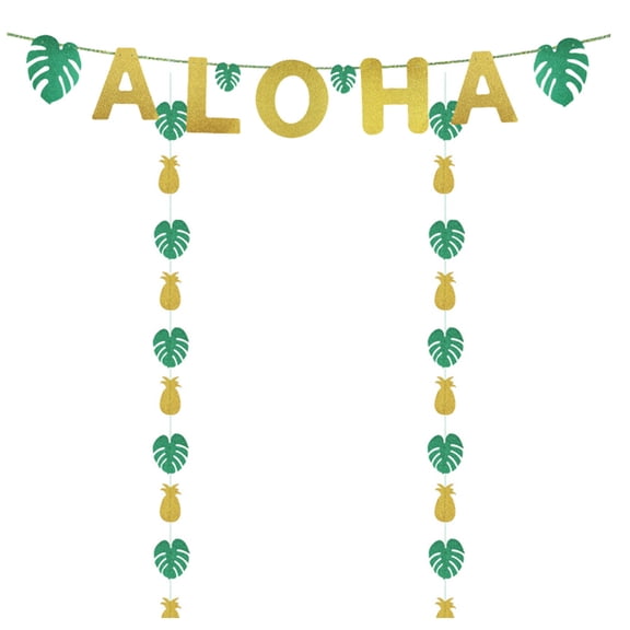 Party Hawaiian Banner Supplies Bunting Tropical Summer Decoration Luau Jungle Birthday Decor Hanging Birthdays