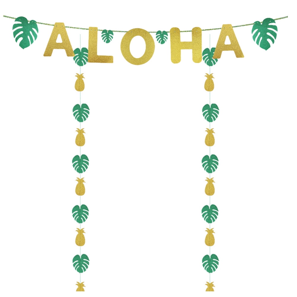 Party Hawaiian Banner Supplies Bunting Tropical Summer Decoration Luau Jungle Birthday Decor Hanging Birthdays