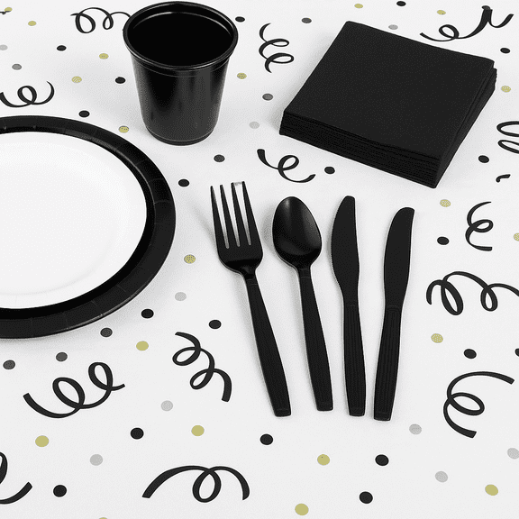 Party! Heavy Duty Black Plastic Cutlery Set, 48-Count (16 Forks, 16 Spoons, 16 Knives)