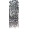 thumbnail image 1 of Party Heavy Sequins Tassels Dress Round Neck Straight Long Shiny Silver Dress Evening, 1 of 5