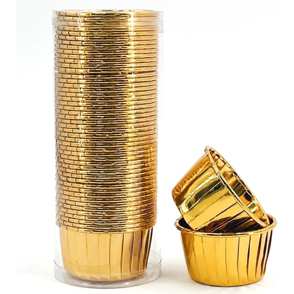 Party Hippo Cupcake Cups, 3.5 Oz100 pcs Disposable Foil Muffin Liners, Gold Baking Cups, Ramekin Aluminum Cupcake Tip Pan Ramekin Holders, Little Baking Cups (50, Gold)
