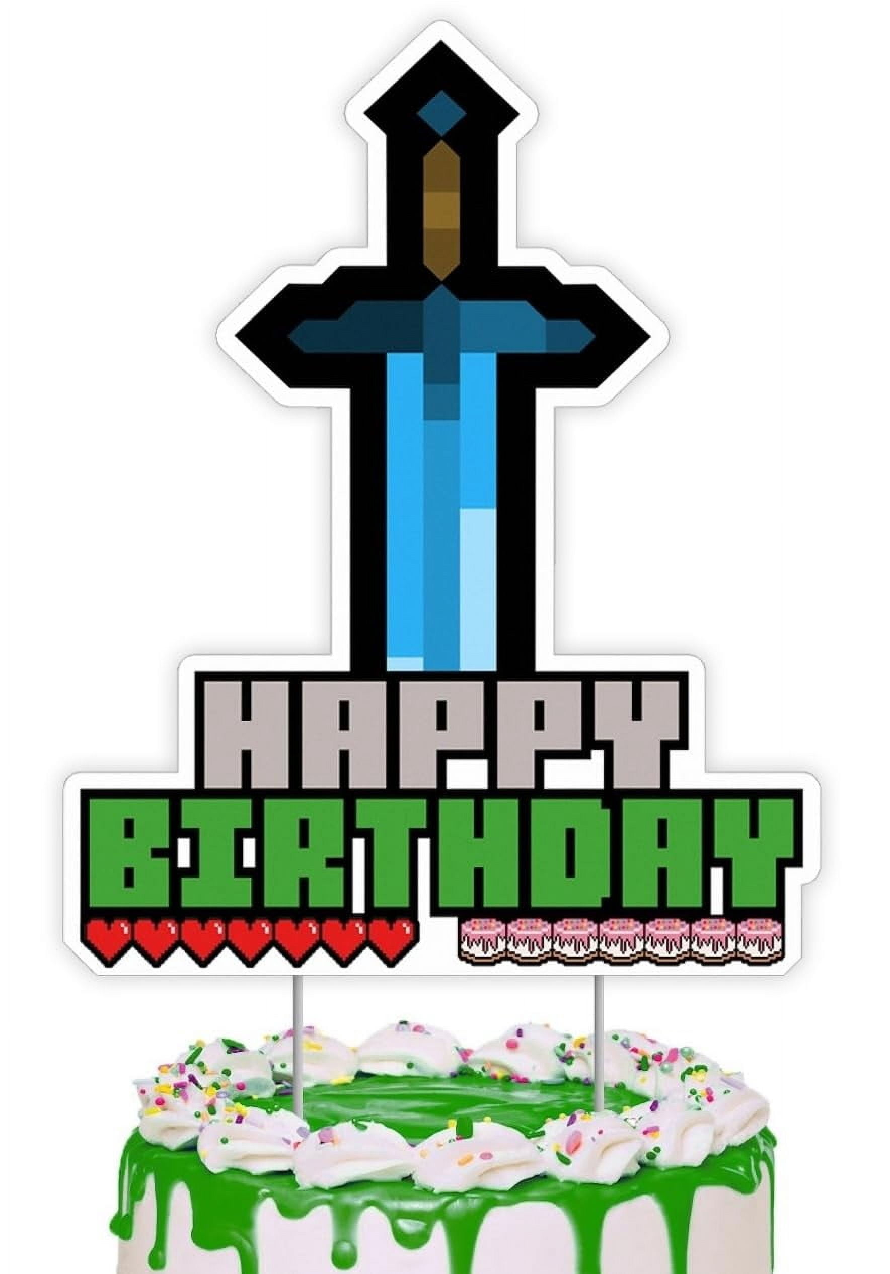 Party Hive 8-Bit Pixel Miner Sword AIS1 Cake Topper for Kids Happy ...