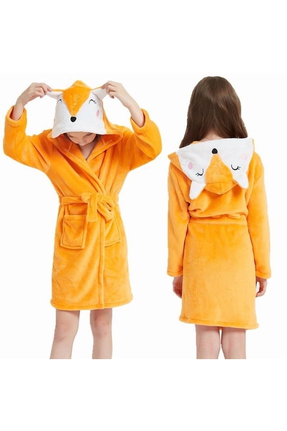 Boys and Girls Fox Hooded Soft Robe, Orange