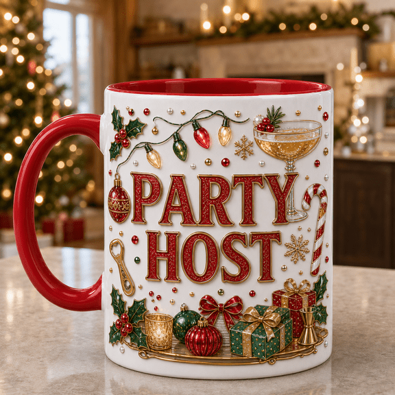Party Host Mug 3D Effect Christmas Lights Coffee Cup for Holiday Party Gifts