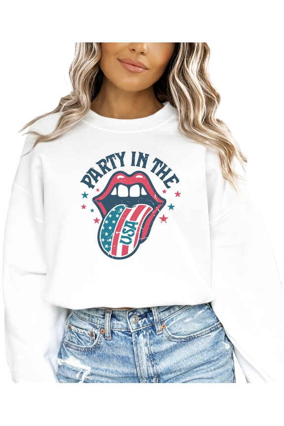 Party In The USA Retro America Sweatshirt for Women & Teens Rock and Roll Sweater White Sweatshirt Adult Medium